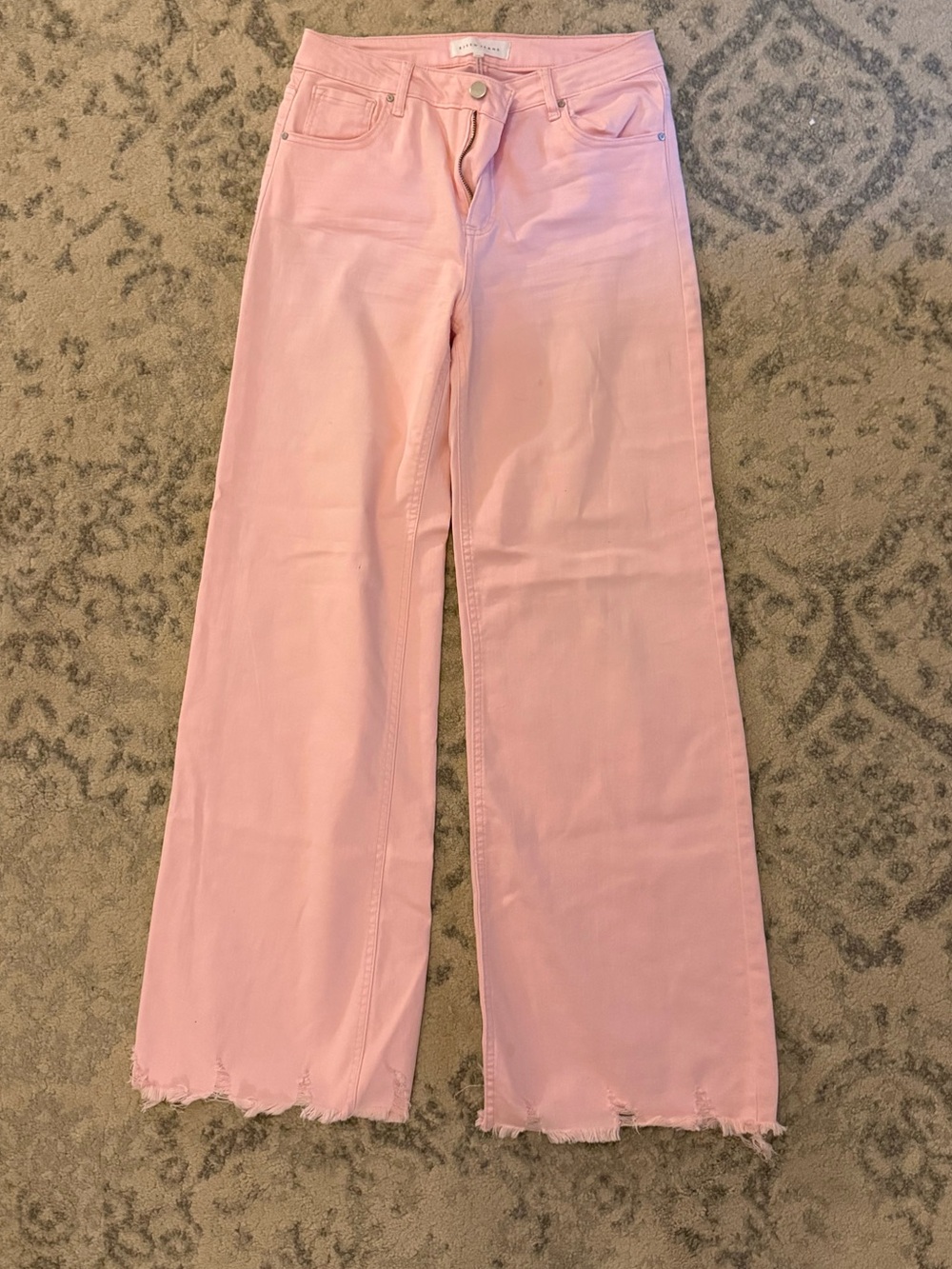 Risen Jeans Pink Wide Leg Jeans Frayed Hem Size 7/28